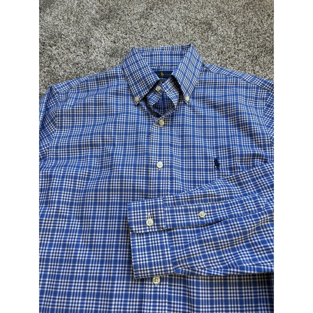 Ralph Lauren Long Sleeve Button‎ Down Men's Plaid Medium Easy Care Classic Fit